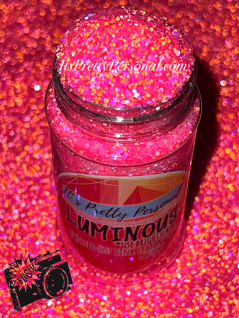 “Twisted Hot Pink Lemonade Chunky” (Medium Cut)- Luminous Reflective Glitter Collection