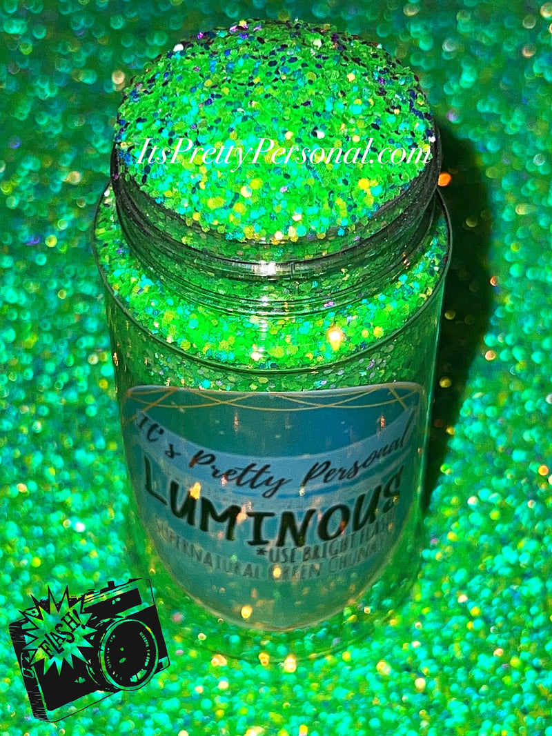 “Supernatural Green Chunky” (Medium Cut)- Luminous Reflective Glitter Collection