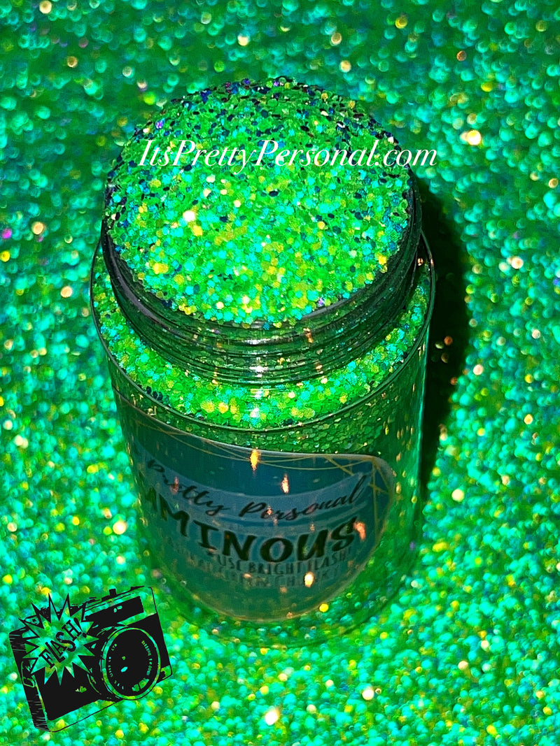 “Supernatural Green Chunky” (Medium Cut)- Luminous Reflective Glitter Collection