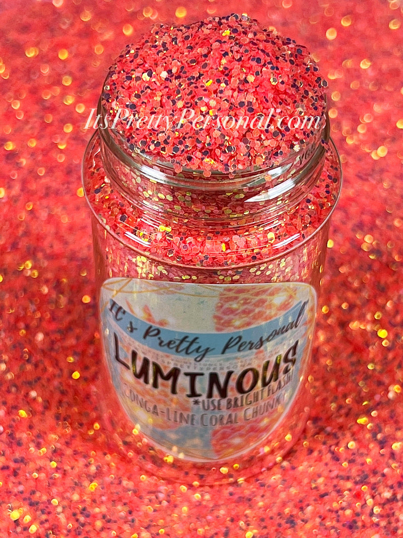 "Conga-Line Coral Chunky” (Medium Cut)- Luminous Reflective Glitter Collection