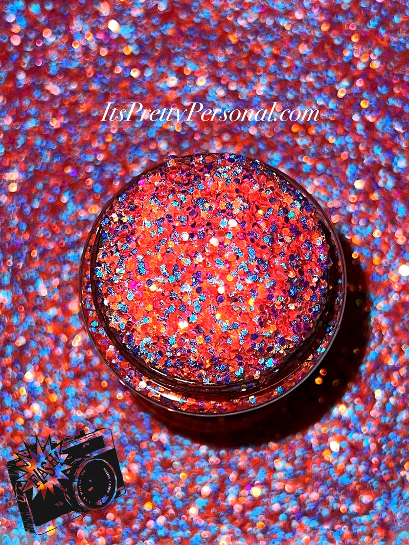 "Conga-Line Coral Chunky” (Medium Cut)- Luminous Reflective Glitter Collection