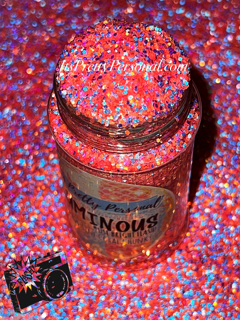 "Conga-Line Coral Chunky” (Medium Cut)- Luminous Reflective Glitter Collection